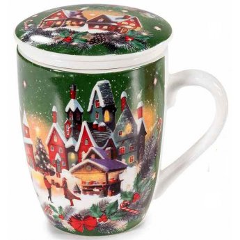 Tazza da tisana in porcellana con filtro "Mercatini" in scatola  Ø 8 cm x 11,5 H