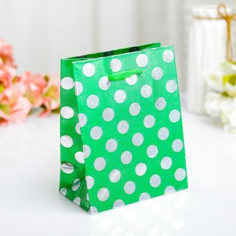 Sacchetto regalo "Pois" verde 11,5x14,5x6,5cm
