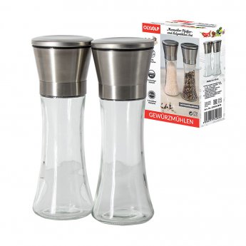 Set macina sale e pepe in vetro e acciaio inox, 19 cm Set macina sale e pepe in vetro e acciaio inox, 19 cm