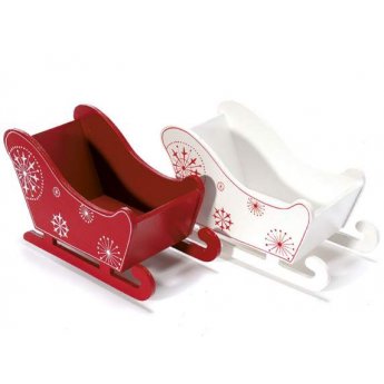 Slitta portaoggetti in legno con decori fiocchi di neve Slitta portaoggetti in legno con decori fiocchi di neve