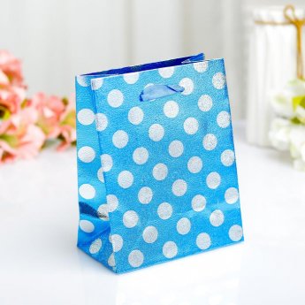 Sacchetto regalo "Pois" azzurro 11,5x14,5x6,5cm