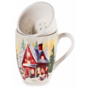 Tazza da tisana in porcellana con filtro "Mercatini" in scatola  Ø 8 cm x 11,5 H