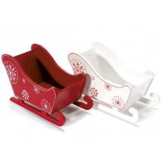 Slitta portaoggetti in legno con decori fiocchi di neve