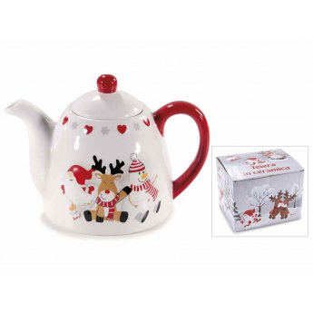 Teiera natalizia in ceramica con dettagli in rilievo 800 ml Teiera natalizia in ceramica con dettagli in rilievo 800 ml