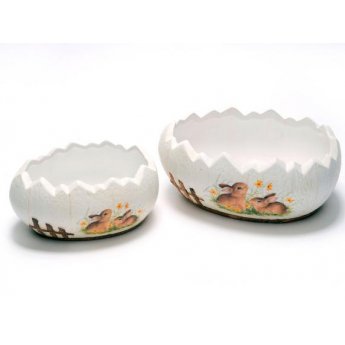 Set 2 vasi a uovo in ceramica decorata con conigli